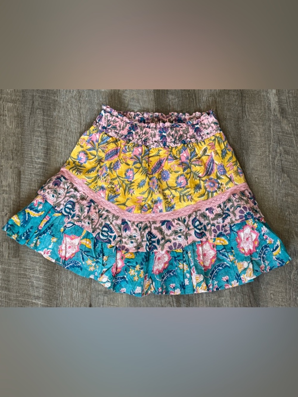 ALLISON New York Sasha Mini Skirt Tiered Floral in Yellow, Pink & Teal, NWT, S